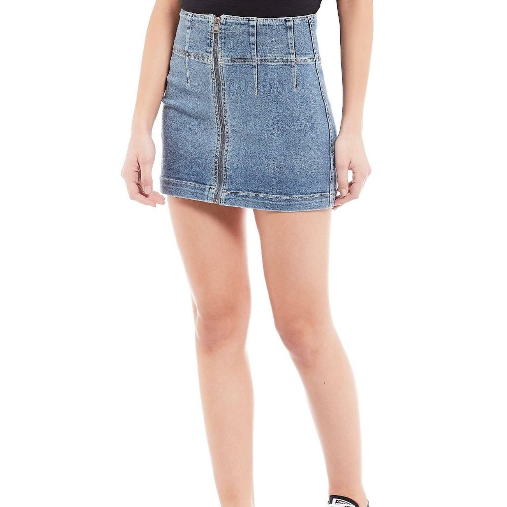 Free People Womens Blue Virgo Mini Denim Stretch